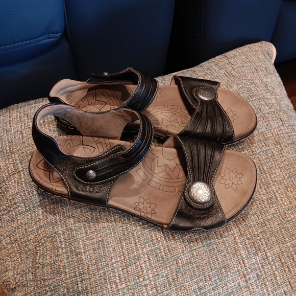 Taos Sandals Black Leather Escape Hook Loop Adjustable Comfort Shoes Womens Sz 7 - Picture 2 of 6